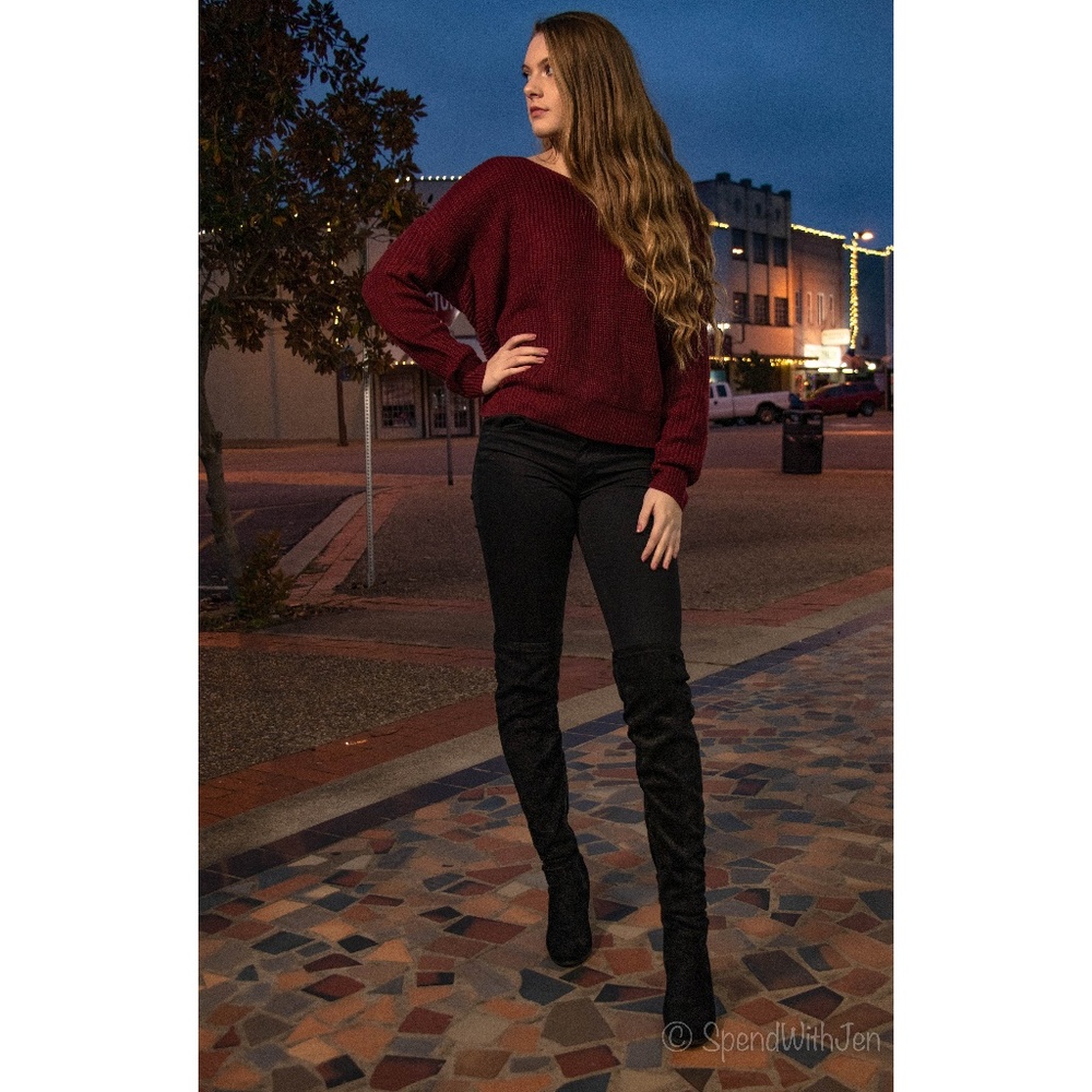 Open Back Twisted Knot Back Comfy Sweater - Picture 5 of 8